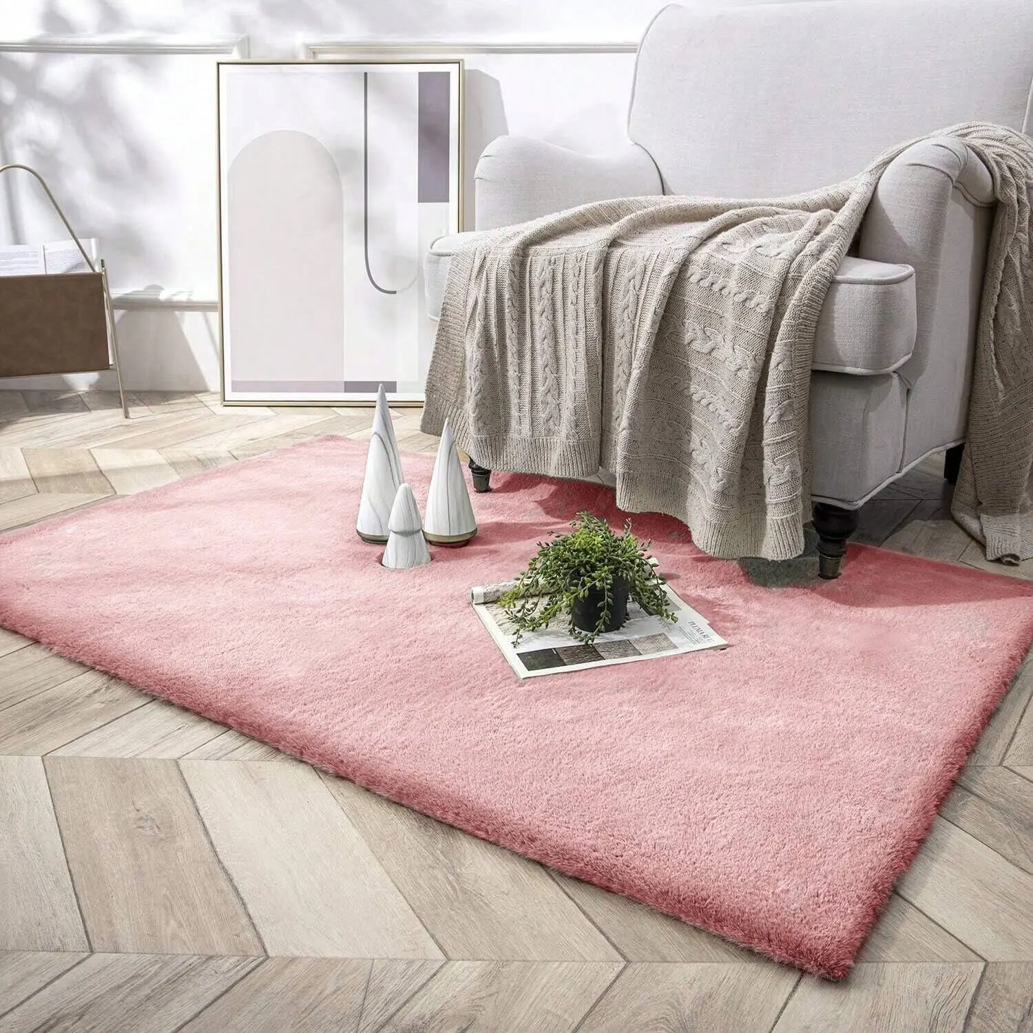 Factory New Product Modern Simple Rugs Imitation Rabbit Fur Carpet for Bedroom, Living Room or Bedside-Padded Area