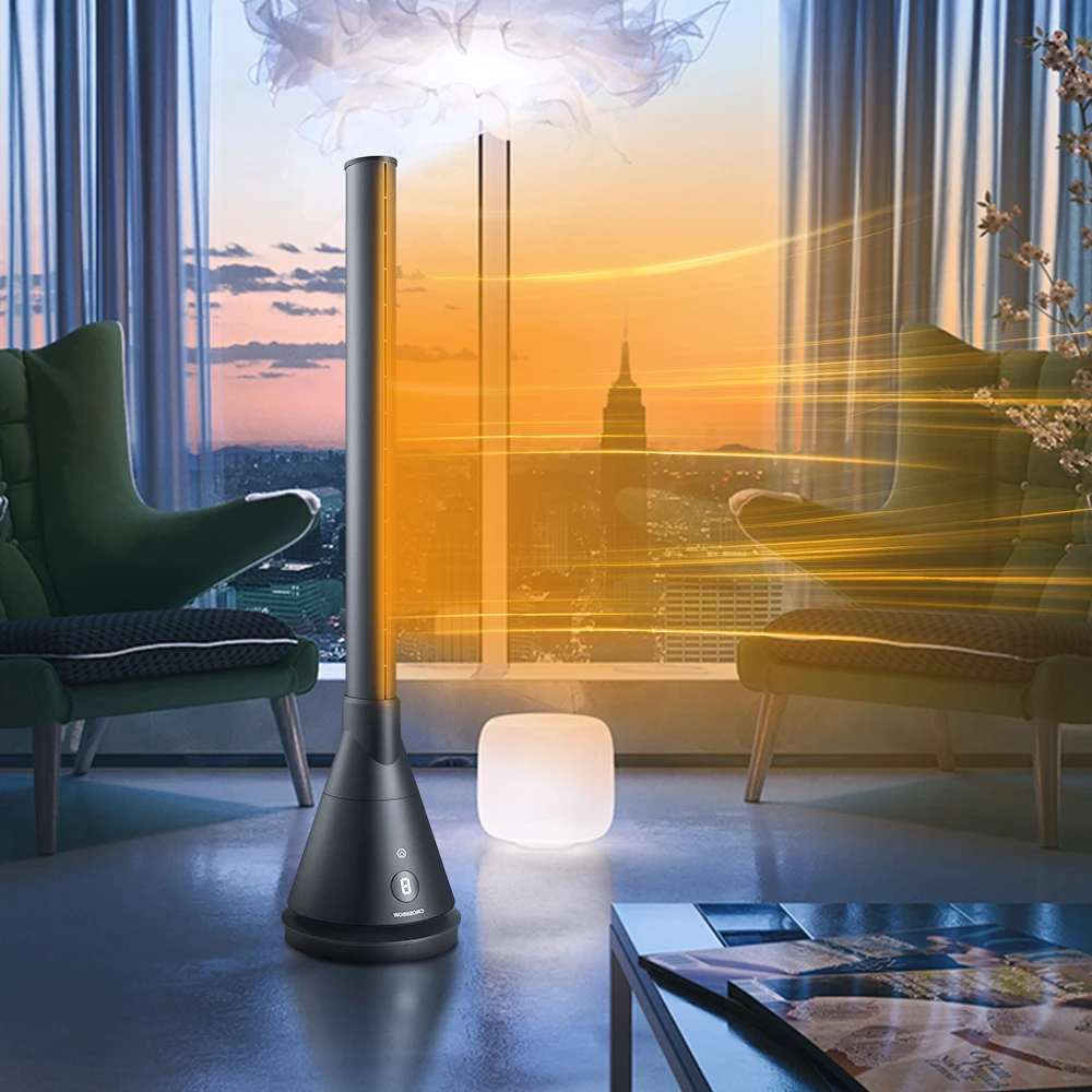 OEM Heating And Cooling Air Purifier Tower Fan Home Use Dc Brushless Motor Bladeless Heater Fan 2000W