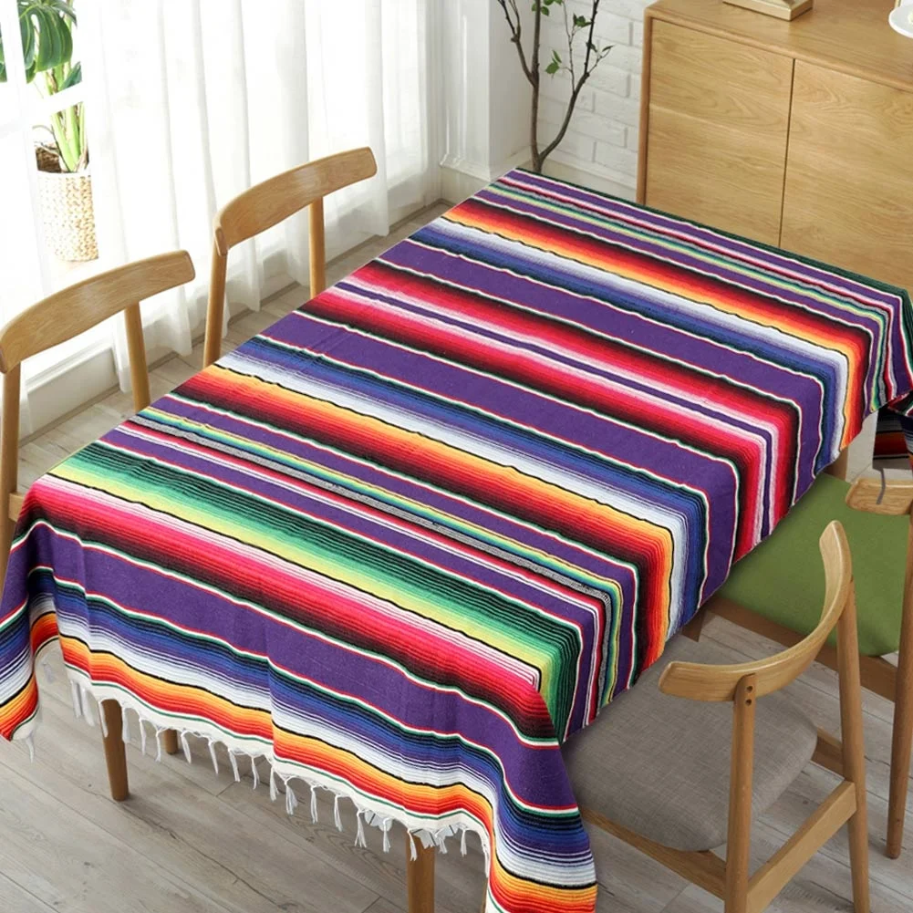 Mexican Serape Blanket Outdoor Table Cover Table Cloth Mexican Festival Large Square Cotton Woven 100% Polyester Modern Printed