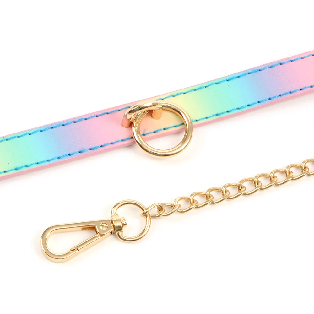 Bdsm Rainbow leather Bondage Sex Collar Traction Rope Chain Leash Adult Game Dog chain punish Neck Collar