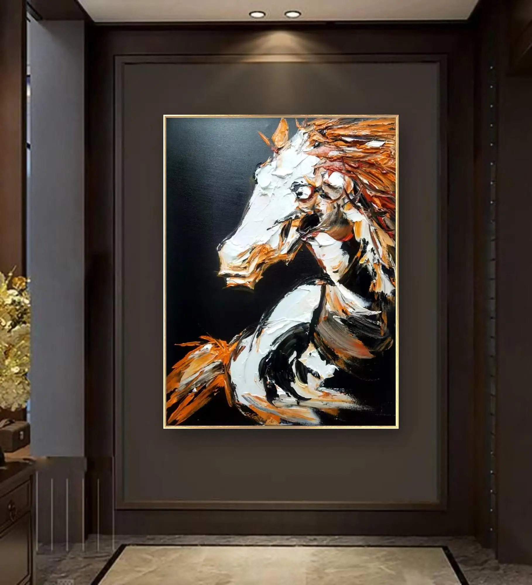Hand drawn muscular horse painting light luxury home decoration living room and lobby hanging paintings