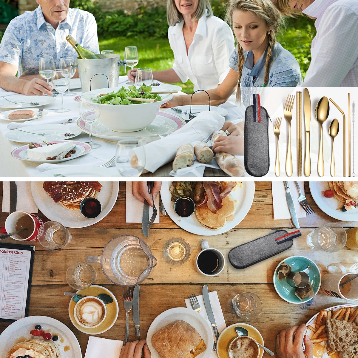 Stainless steel knife fork spoon 9 pcs travel cutlery set camping portable flatware set