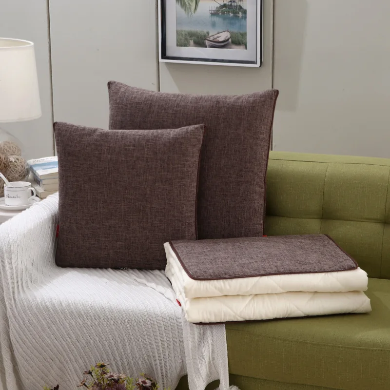 Home fabric linen solid color dual-purpose pillow quilt gift car multifunctional sofa pillow
