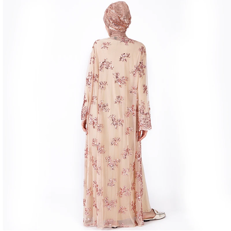 Floral Sequin Abaya Kimono Cardigan Hijab Muslim Dress Turkish Islamic Clothing Abayas For Women Kaftan Robe Islam Caftan XYL212