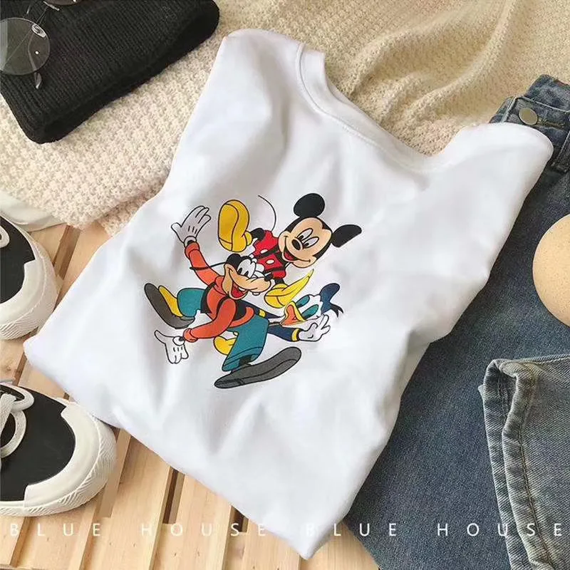 2021 summer Korean style loose all-match White half sleeve T-shirt top clothes Mickey cotton short sleeve t-shirt for women