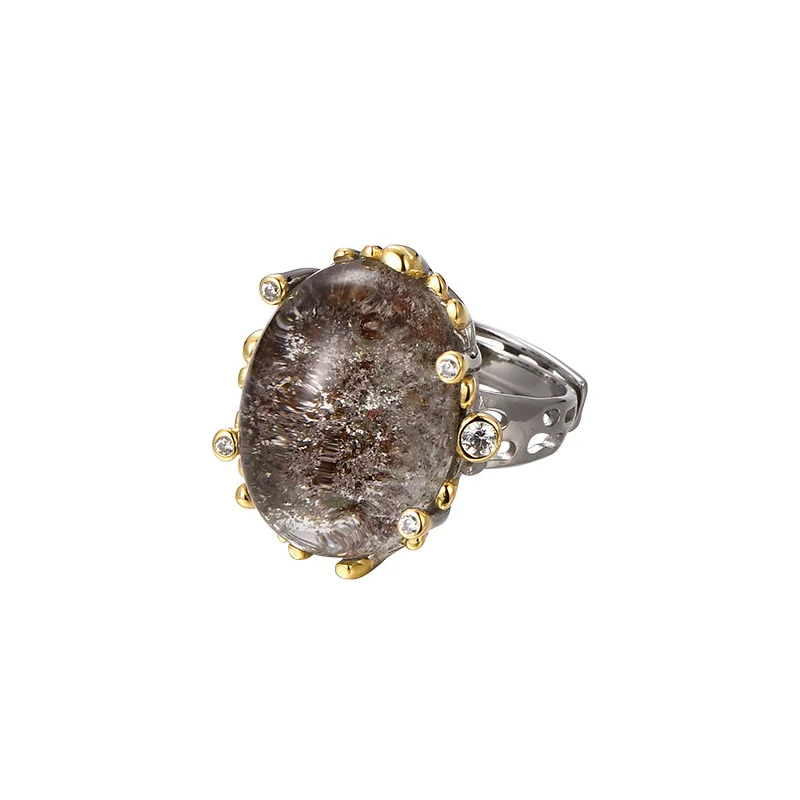 Italy Sterling Silver Jewelry Oval Gemstone Ring Gold Plated Natural Rock Crystal Stone Rings Jewelry For Women Girls 