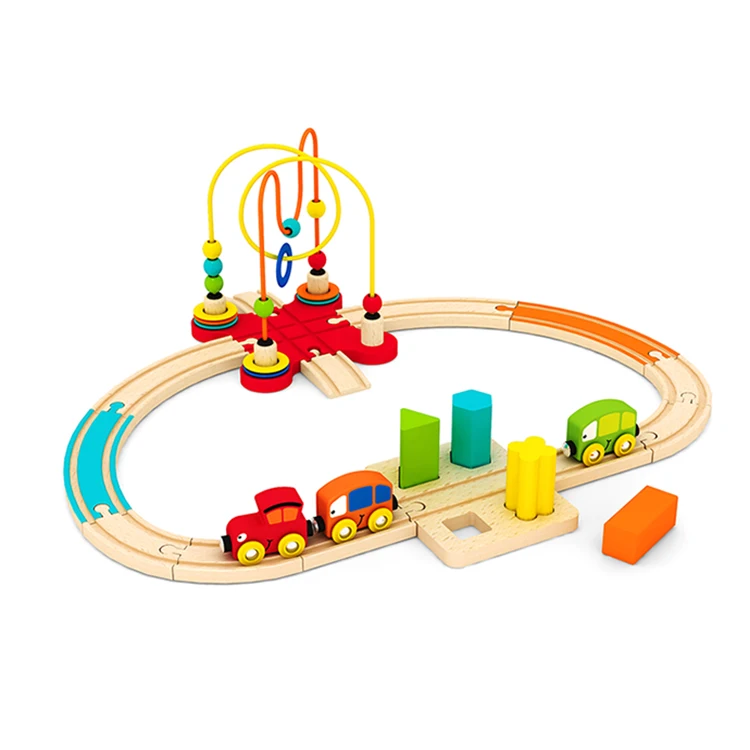 Shape cognitive early learning wooden toys train set with bead maze and shape sorter toy