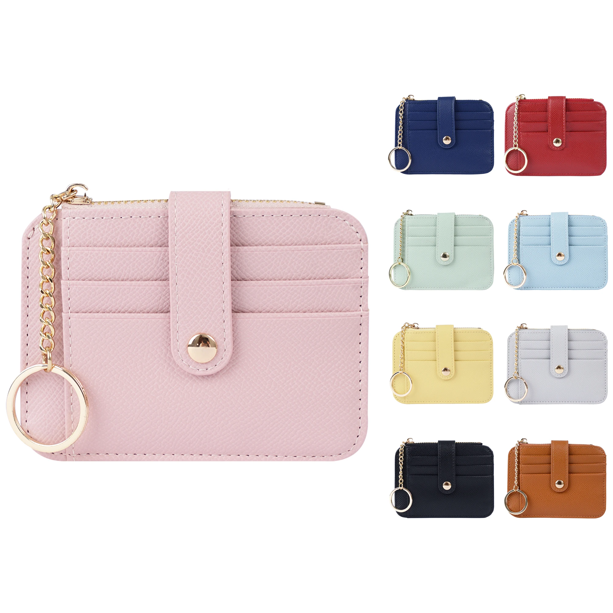 PU Leather Coin Purse Change Mini Purse Wallet With Key Chain Ring Zipper for Men Women Fashionable Bag Key Chain