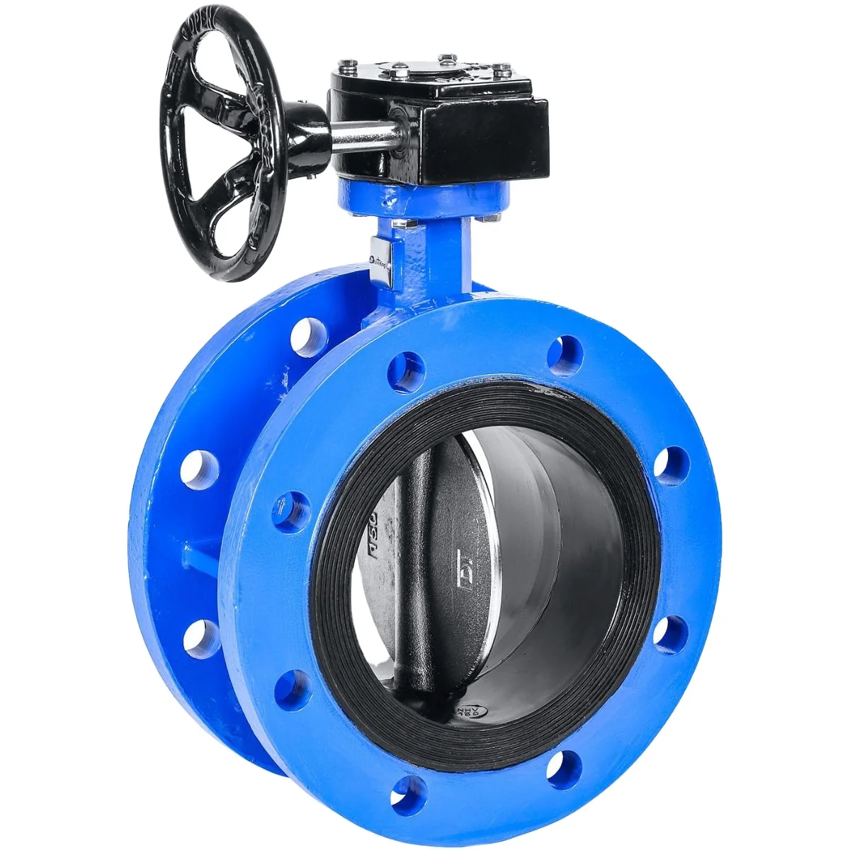 DN150 Ductile Cast Iron Worm Gearbox Handle Operated Double Flange Butterfly Valve