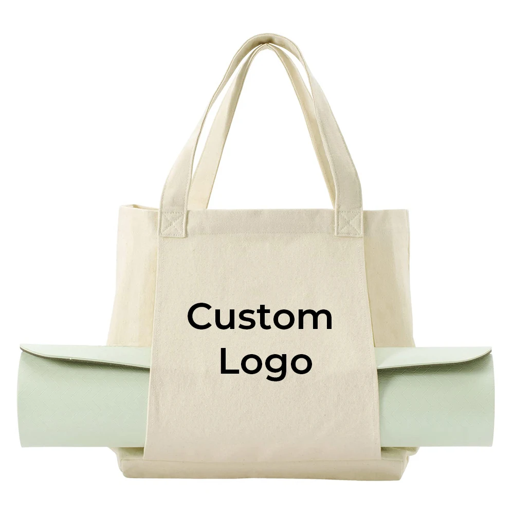 China Factory Custom Cotton Canvas Yoga Bag Custom Logo Beach Shoulder Canvas Yoga Tote Bag