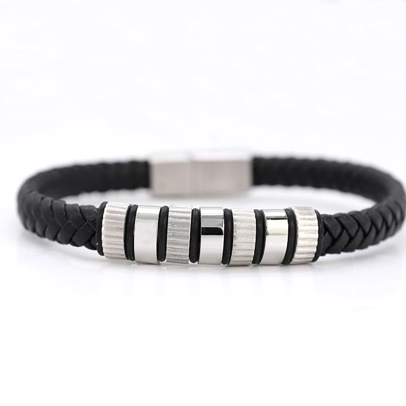 Classical Red Black Mix Color Genuine Leather Bracelet Trendy Braided PU Leather Bracelet with Magnetic Clasp