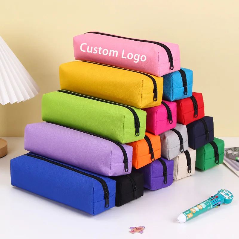 Custom Logo Solid Color Pen Case Bag Large Capacity Beautiful Cute Pen Pencil Pouches Case for Girls School