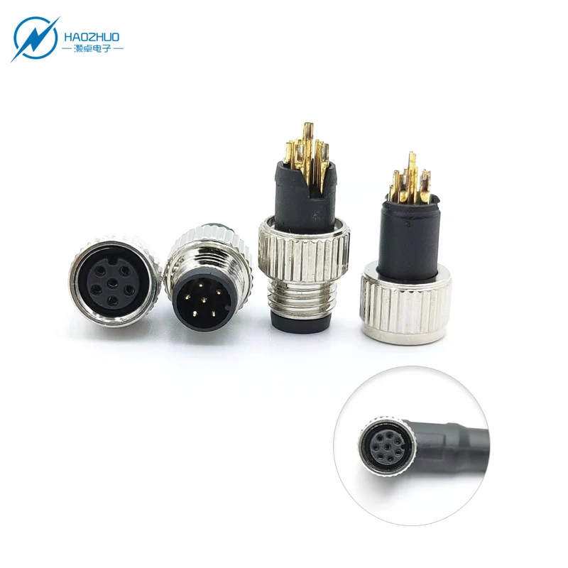 Haozhuo Male Female Pcb 3 Pin Panel 6Core M8 M12 Sensor Screw Type Connector