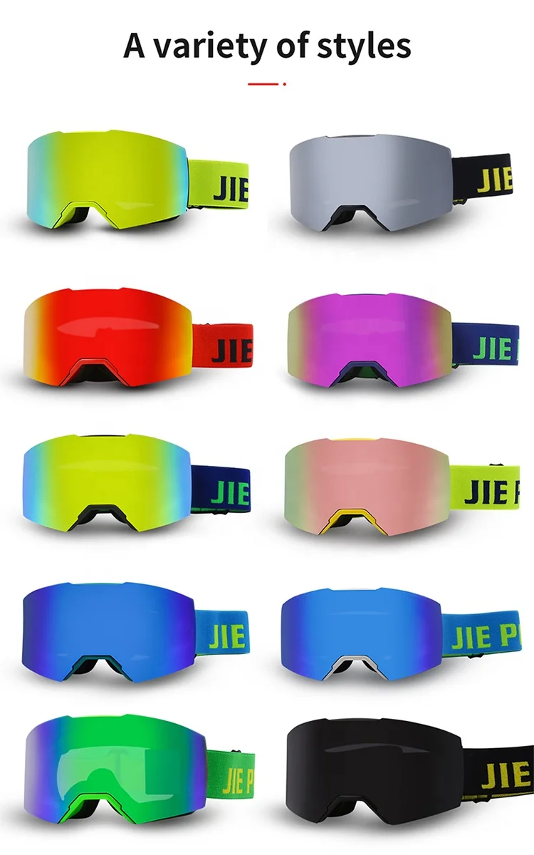 JIEPOLY индивидуальный OEM логотип с магнитным ремешком образец дизайна UV400 очки для сноуборда противотуманные солнцезащитн