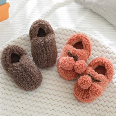 
Winter Cute Ball Children Slippers Furry Keep Warm House Shoes For Kids Wholesale 