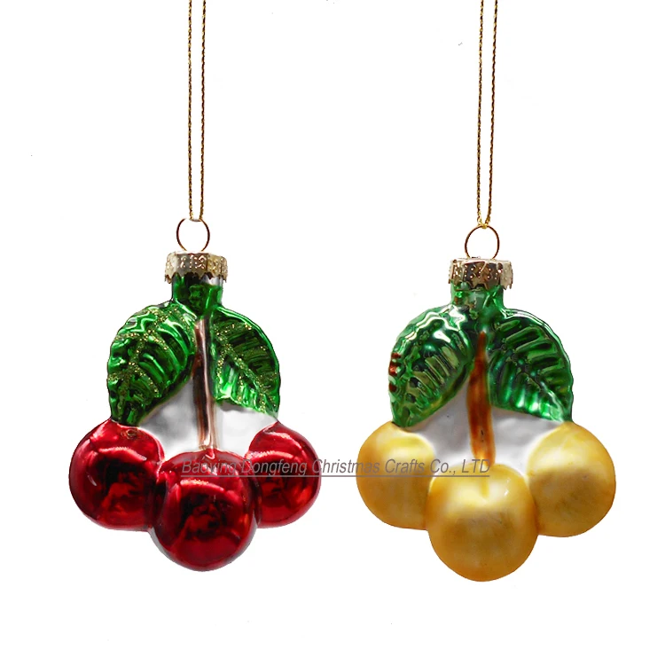2022 Best Sale glass crafts hand painted fruit cherry ornament for Christmas home decoration