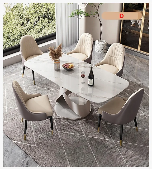 Foshan Factory direct sale modern Rock table restaurant rectangle marble stone dining table and chair set for villa home