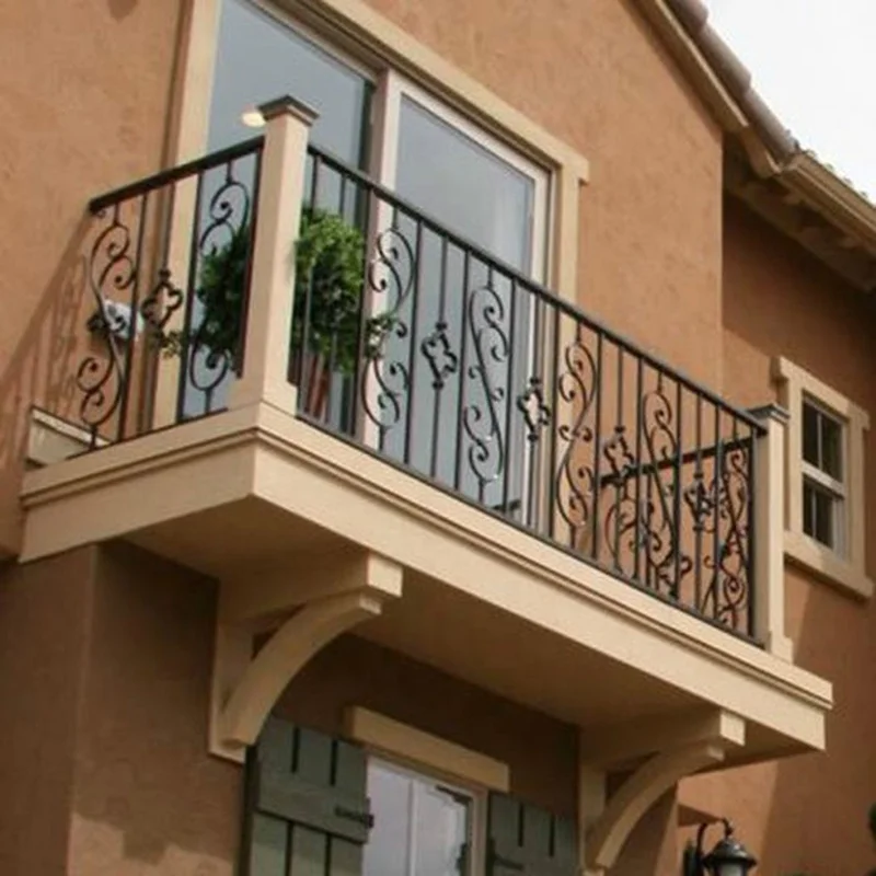 Top-selling Galvanized Rod Iron Outdoor Balcony Railings Wall House Hot Galvanized Traditional Ship or Air LB-B-F-00028 LONGBANG