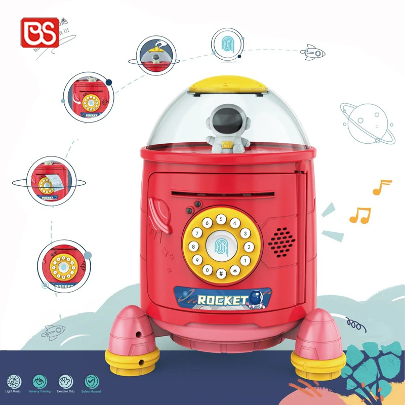 BS Toy Protection Savings Coin Box Money Safe Unlock Rocket Piggy Bank Money Box Atm Machine Price With 3 Colors