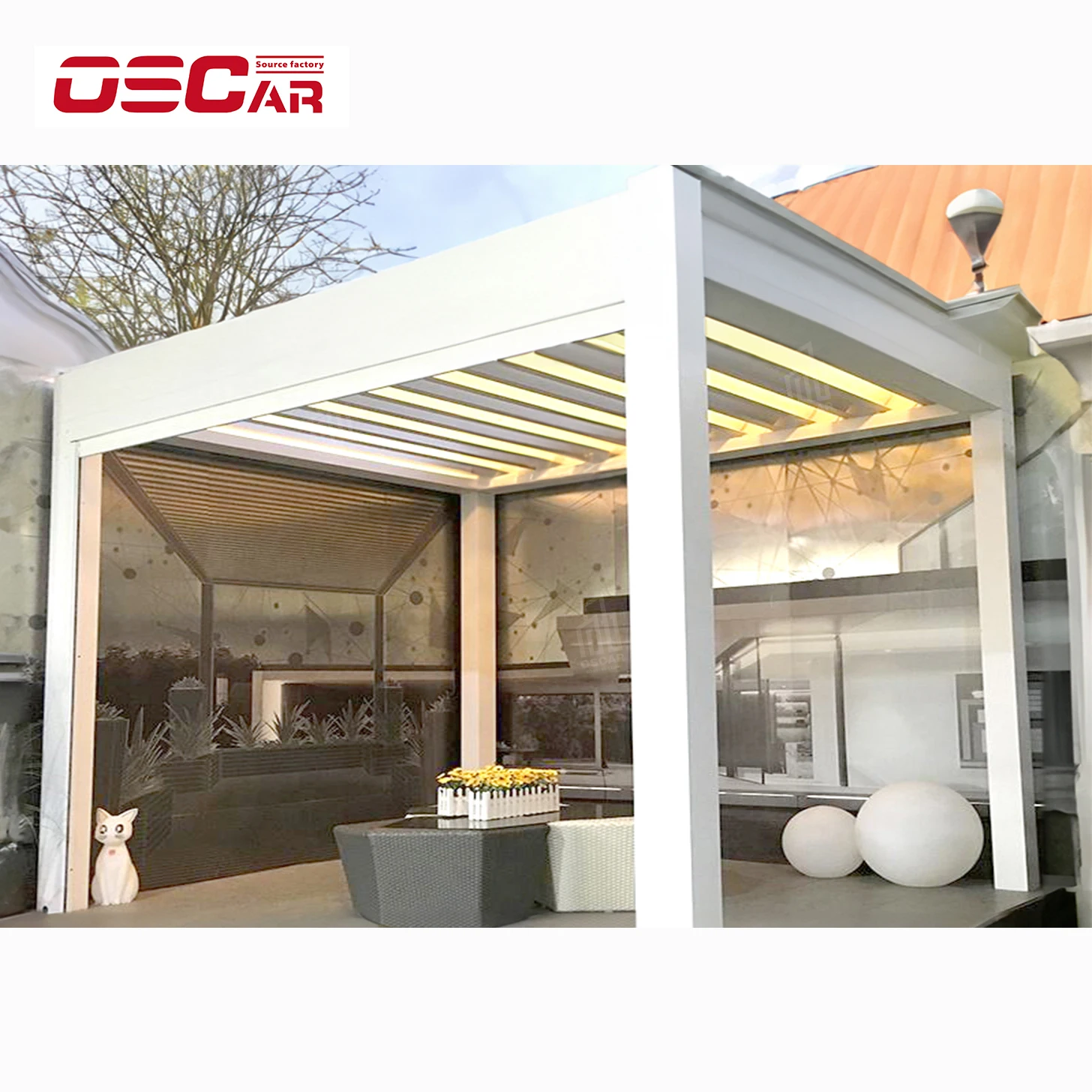 6*4Motorized Louvre Roof For Restaurants Sun Shade pavilion opening louvered Bioclimatic with lighting Aluminum pergola