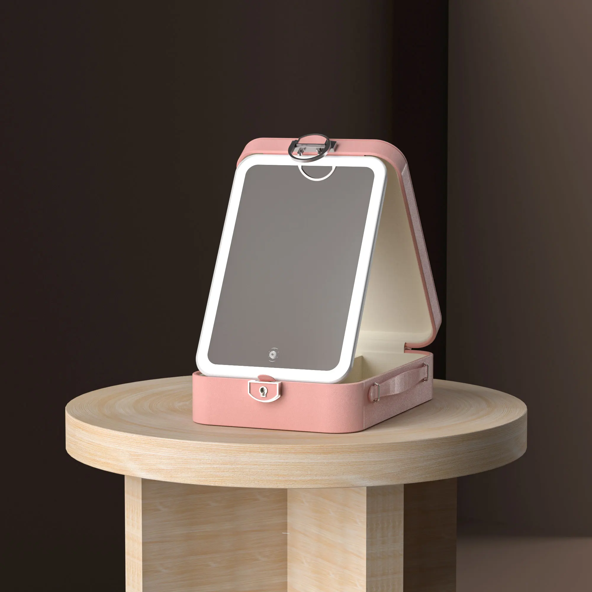 Travel Bag Portable Case Touch Sensor Switch Standing Mirror With Storage Vanity Makeup Mirror With Led Light