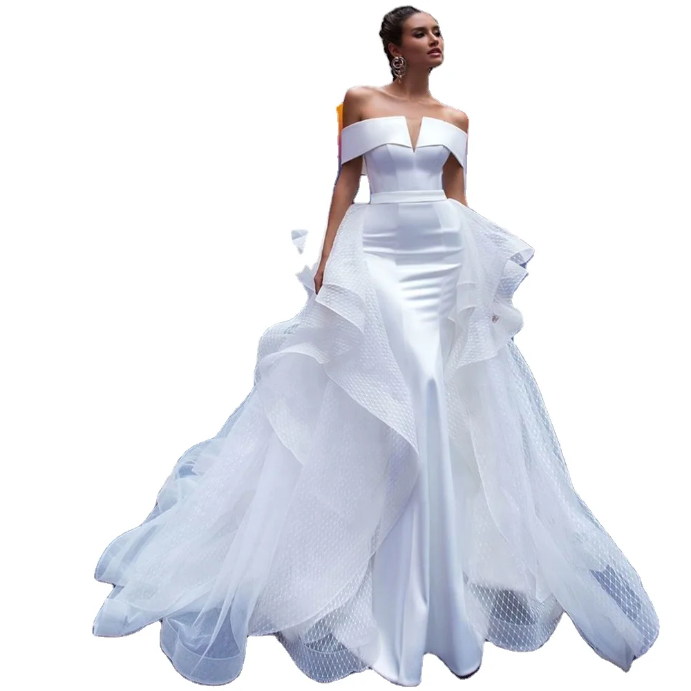 Simple Bridal Dress new Mermaid Wedding Gowns Sexy Africa Bridal Wedding Dress with Detachable Train Cheap Wedding Dresses