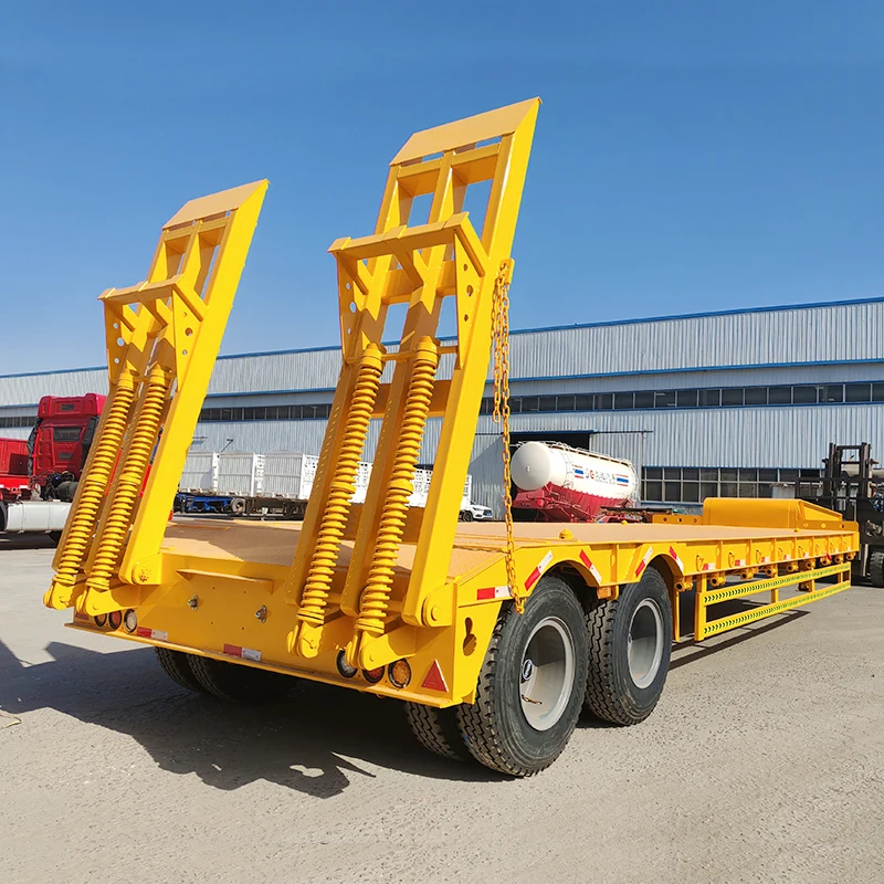 3 Axles 4 Axles Flatbed Container Transport Low Trailer Truck 40 60 80 Ton Lowbed Truck Trailer