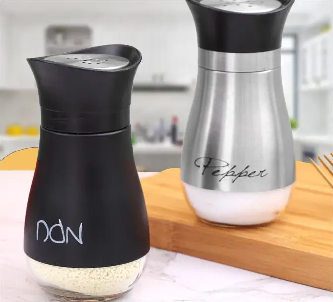 Hot Sale Salt and Pepper Shakers 120ml Glass Bottom Salt Pepper Shaker with Stainless Steel Lid for Kitchen Cooking Table