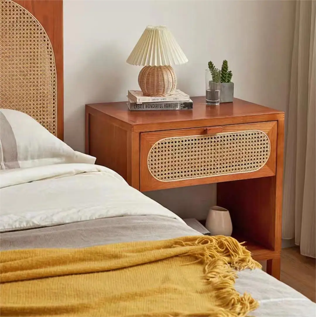 Vintage Rattan Bedside Table Minimalist Bedside Table