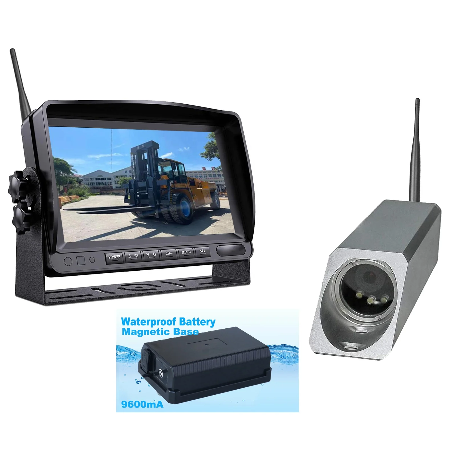 iPoster Digital Wireless 7Inch IPS Screen Split 2 Screen 1080P HD IP69K Night Vision Camera magnetic for forklift