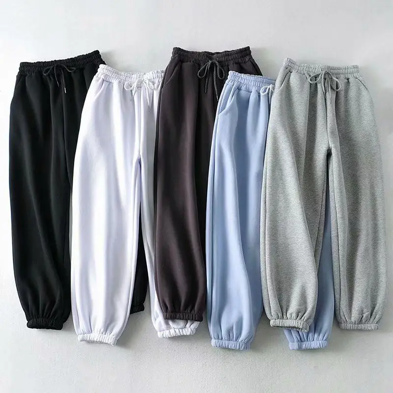 Elastic waist pleated drawstring casual velvet sweatpants elastic ankle strap jogger trousers
