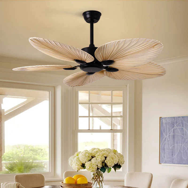 Wholesale High Quality Decorative Resort Anti Rust 52 Inch Natural Palm Blades Celling Fan with Remote Control