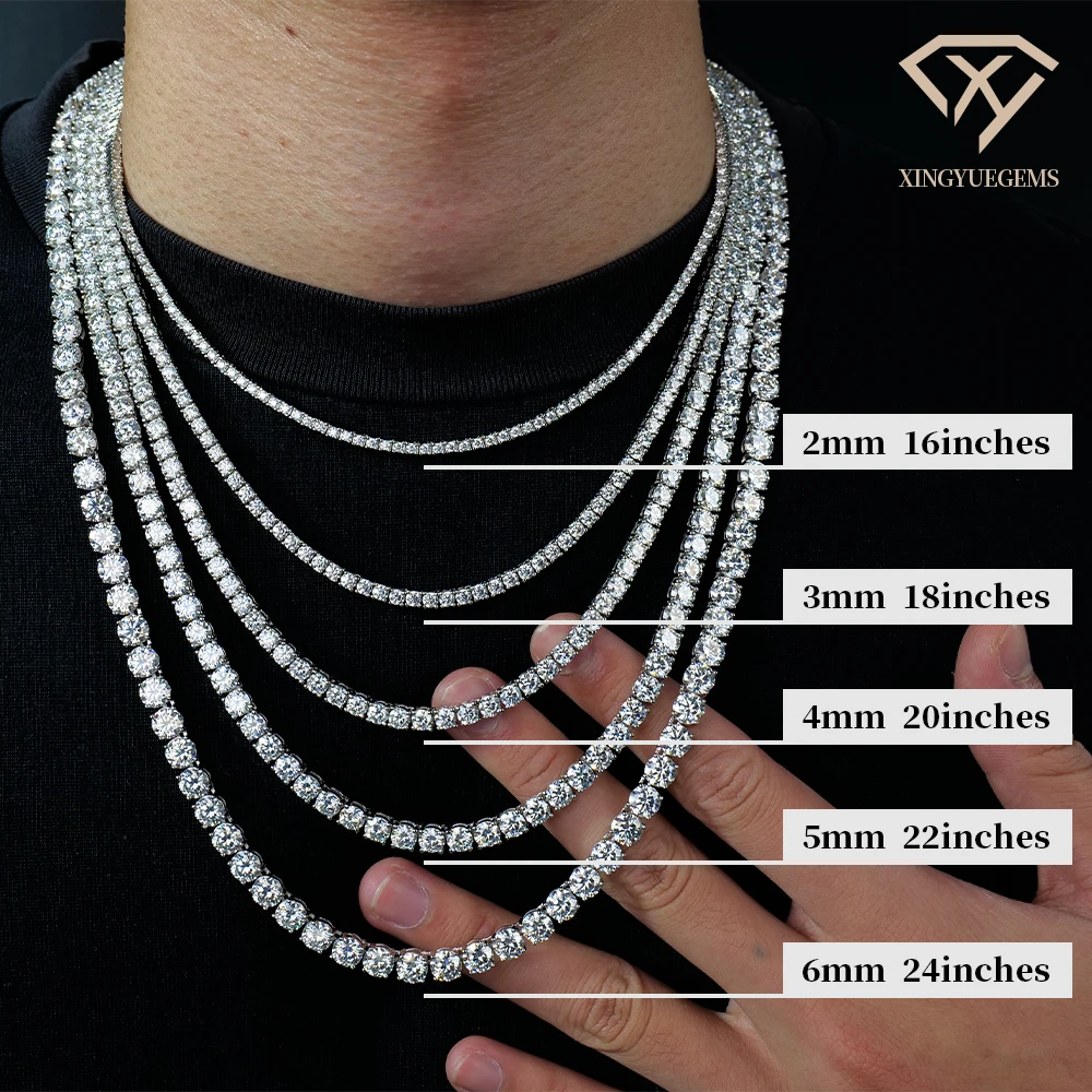 Wholesale S925 Sterling Silver Gra Certified VVS Mossanite Moissanite Diamond Tennis Necklace Chain Men Women Hip-Hop Jewelry