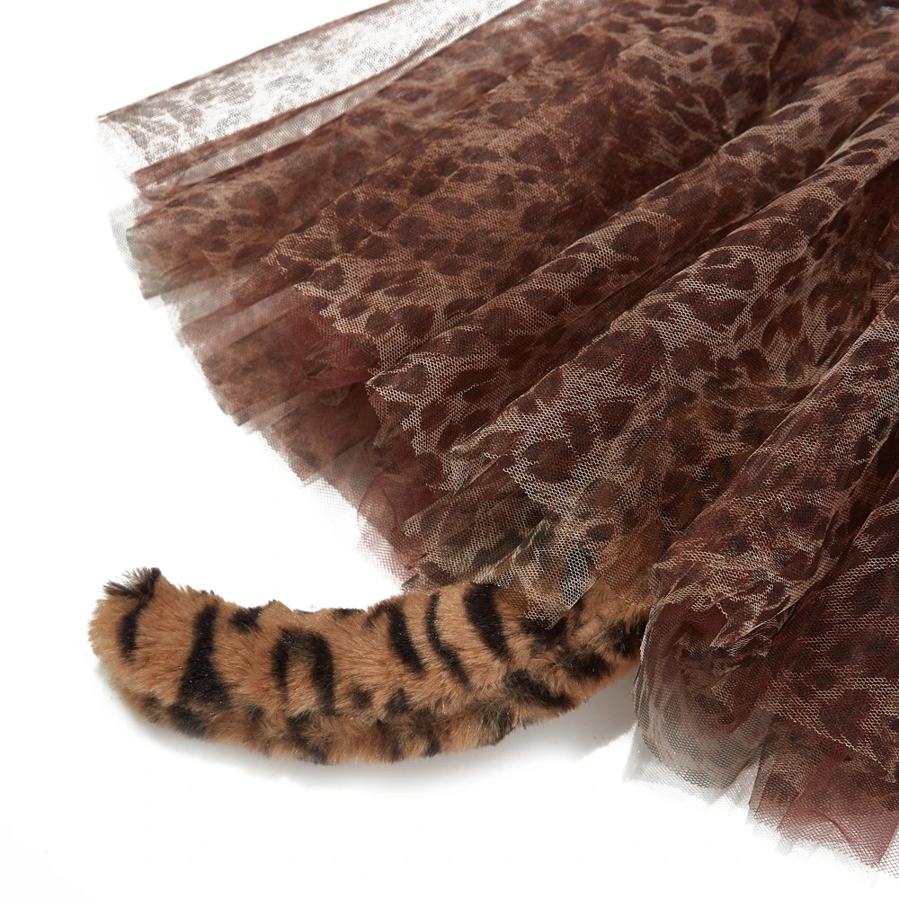 custom personalized Leopard cosplay  tutu skirt set with long tail and wristband and bow tie ear headband Leopard Print skirt co