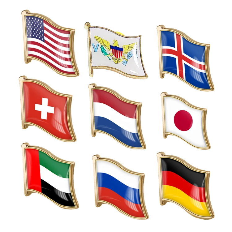 Hot Sale Wholesale Custom Metal Sublimation Blank Flags Lapel Pins Badge Hard Soft Enamel Brooch Country Flag Pin