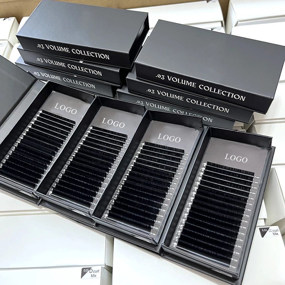 Korea PBT private logo premium individual mega volume lash traysJ B C D CC DD L M Curl mink cashmere fan lashes extensions