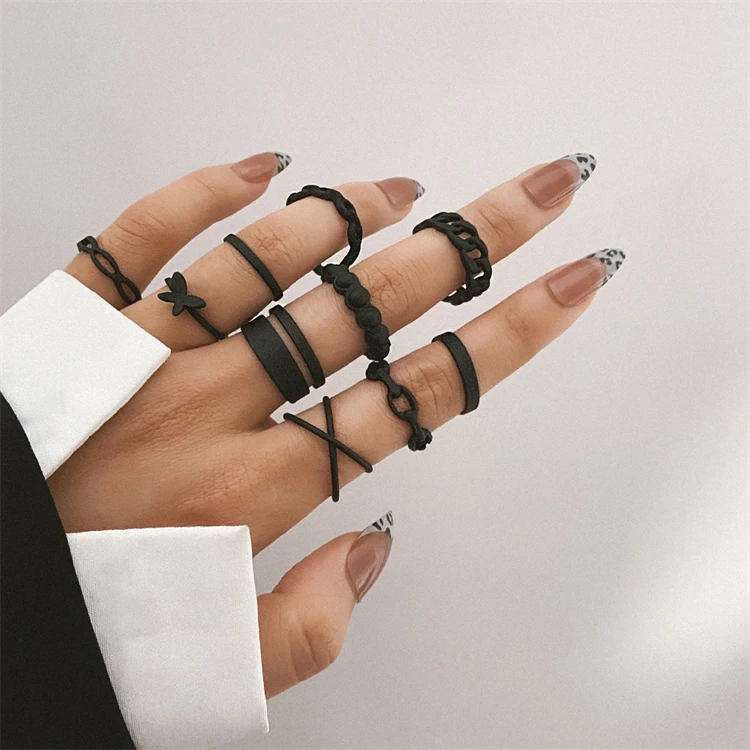 Fashion Jewelry 2023 Stacked Pearl Beaded Crystal Butterfly Rose Cuban Rings For Women