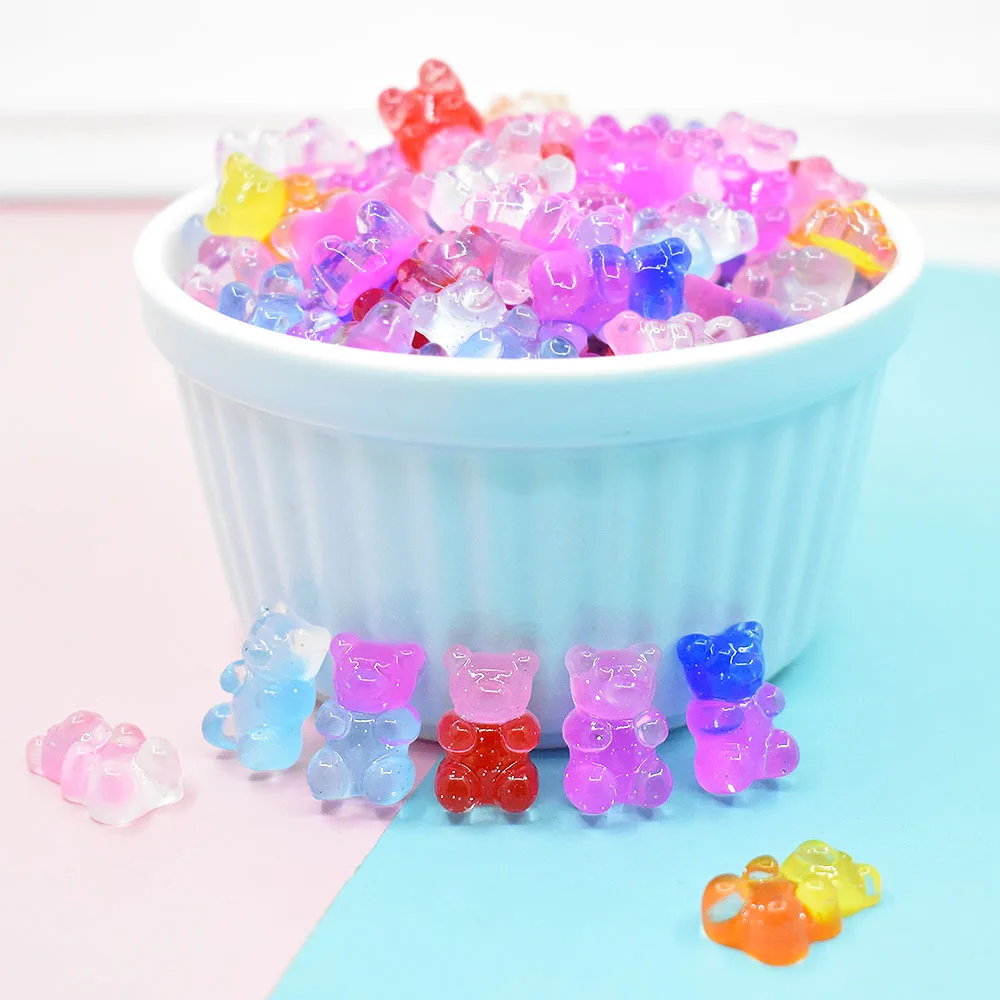 Cute Mini Candy Resin Gradient Bear Gummy Candy Resin Charms For Slime Filler Doll Craft Phone Case Hairclip Keychain