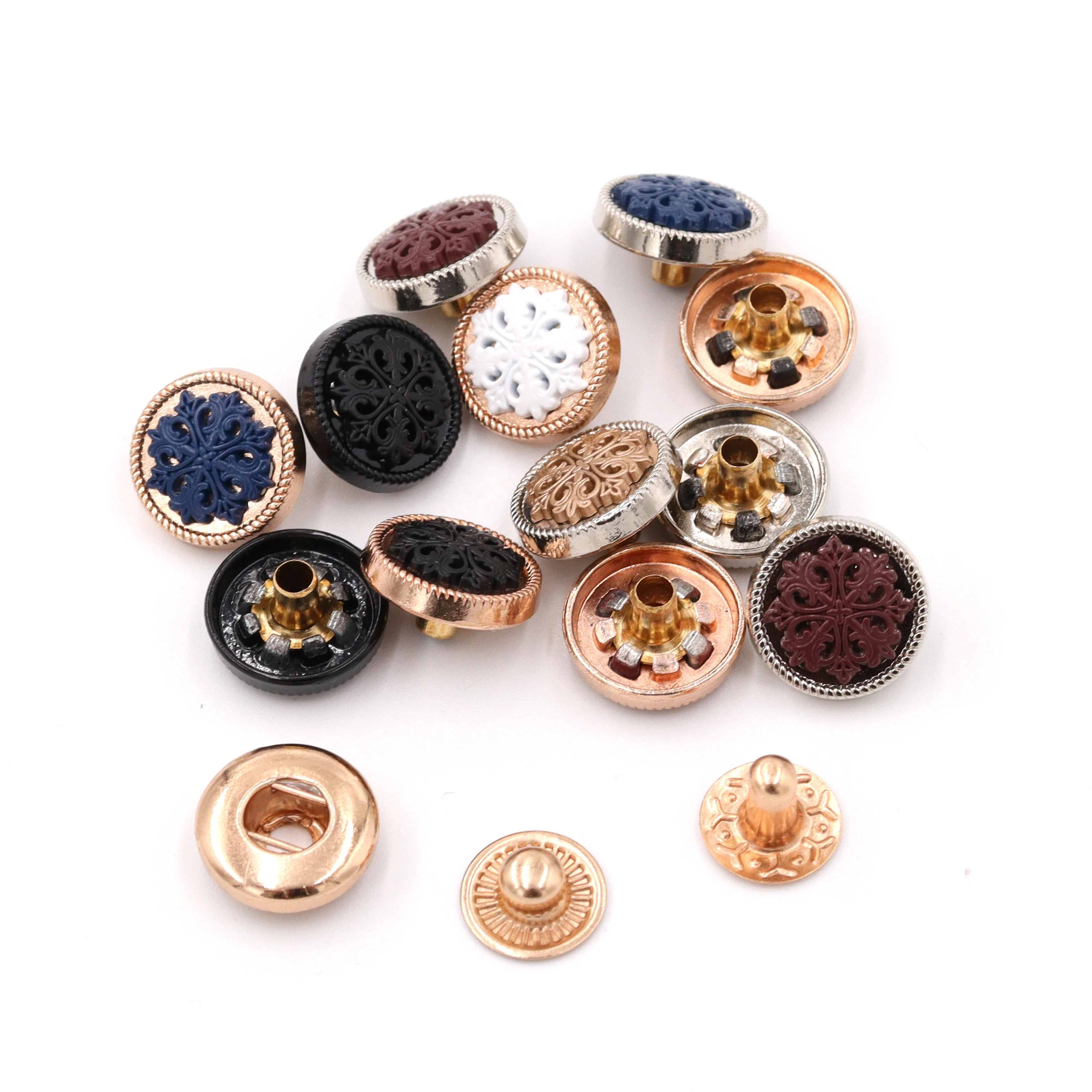 Jinyi Factory 12mm Round Zinc Alloy Button Muslim Garment Thobe Metal Button Logo Custom Snap Fastener Button for Clothes
