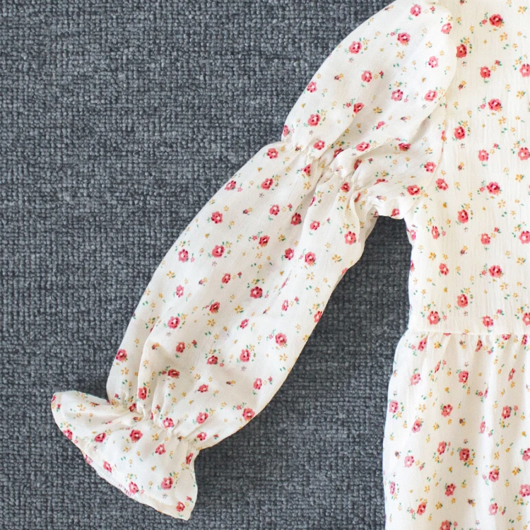 2024 new arrival fashion spring causal ruffle long sleeve floral print kids baby girls dress for 3-8 years
