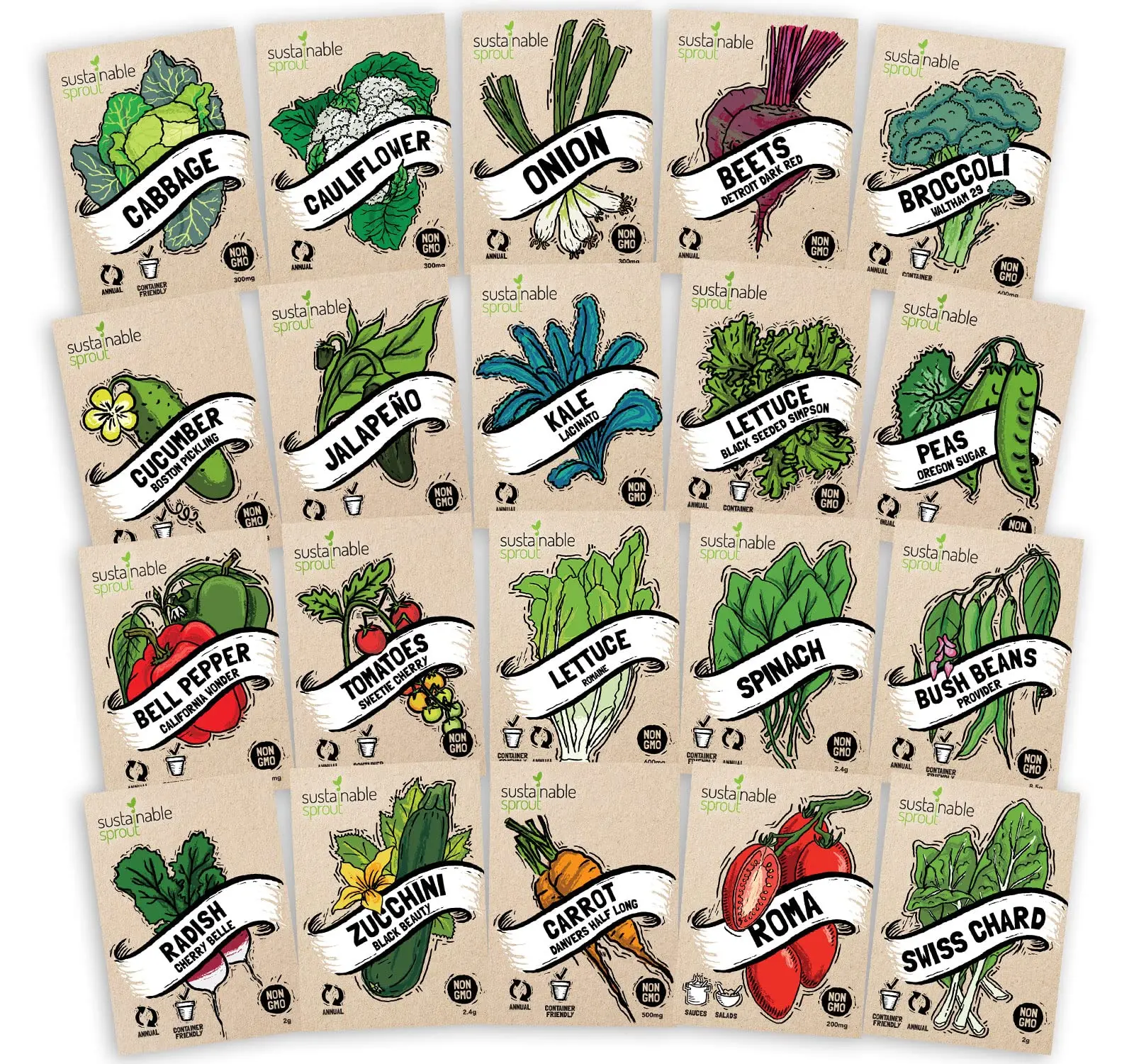 Hot Selling 20 pack heirloom vegetable variety pack for Planting Home Garden Elevate your home gardening experience vegetable