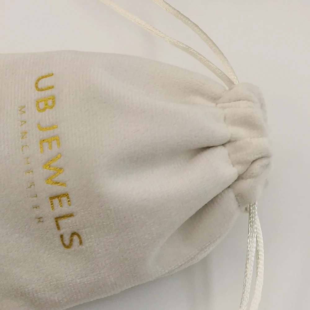 Luxury white velvet pouch wholesale custom logo drawstring bag for jewelry