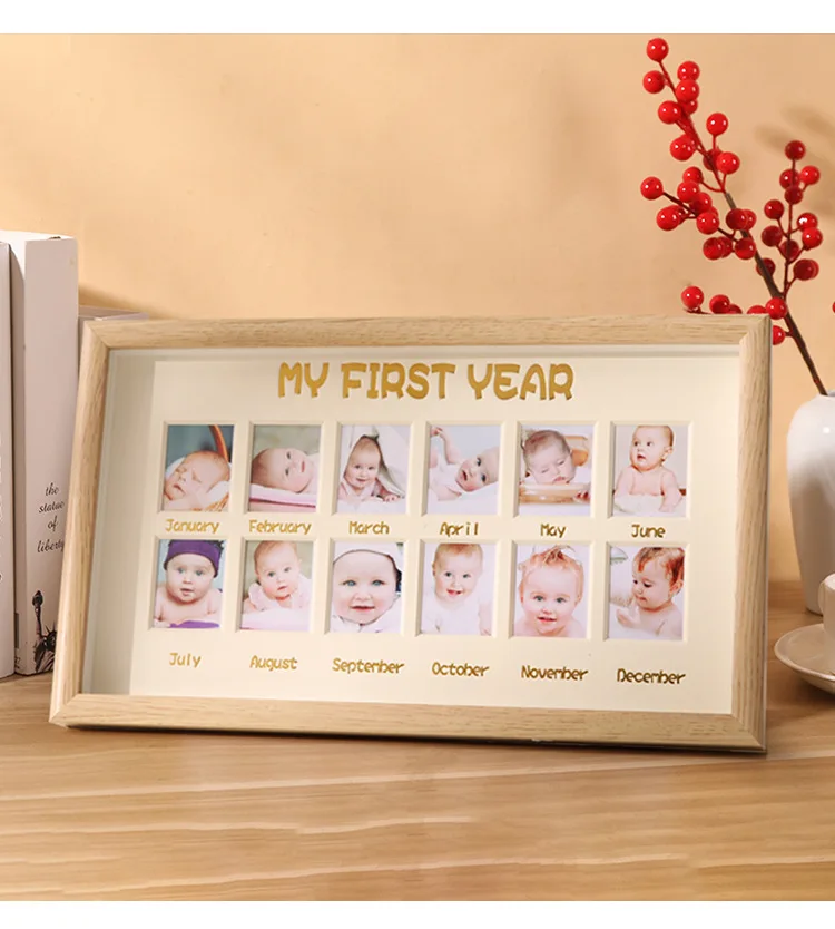 Baby Wooden Growth Milestone Photo Frame My First Year Photo Frame For New Born Baby Birthday Gift Idea One Year