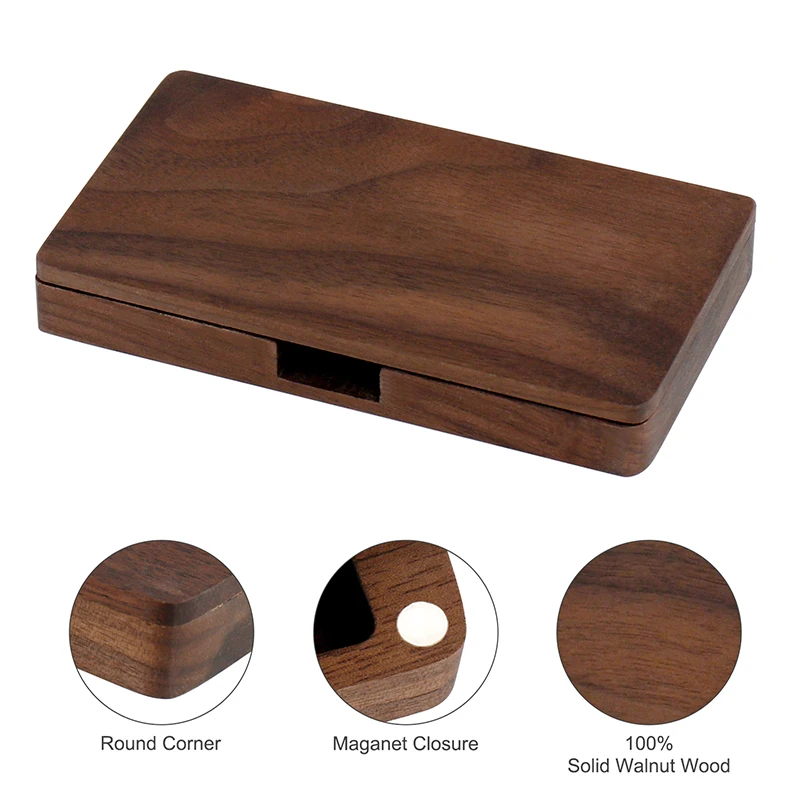 Wood Business Card Holders Wood Business Card Case Wood Card Holder with Magnetic Closure for Women Men, Walnut