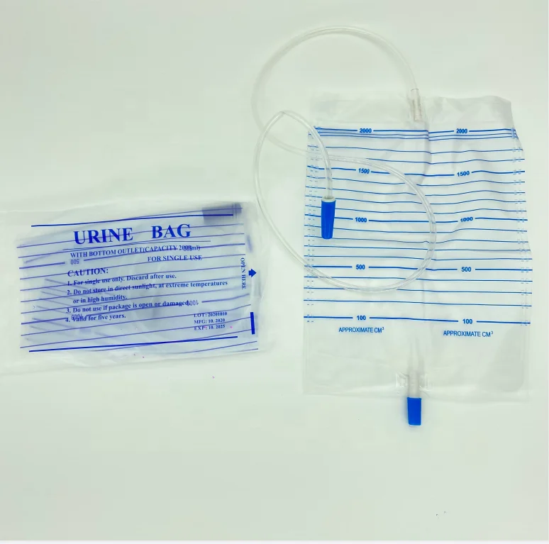 Low Price PVC 2000ml Urine Collection Bag Factory CE ISO Approved with Push Pull /T-Tap Valve and Hook