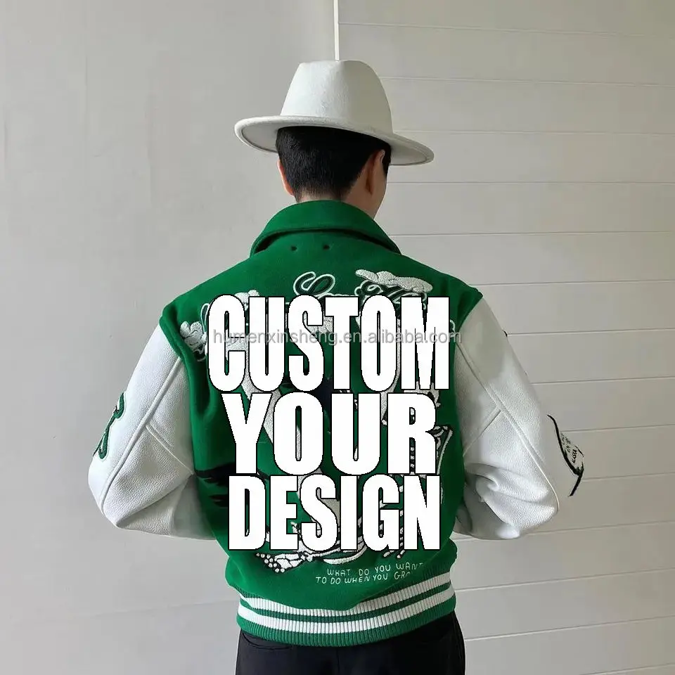 Chaqueta universitaria personalizada con logotipo de Letterman chaquetas con parches a rayas bordadas