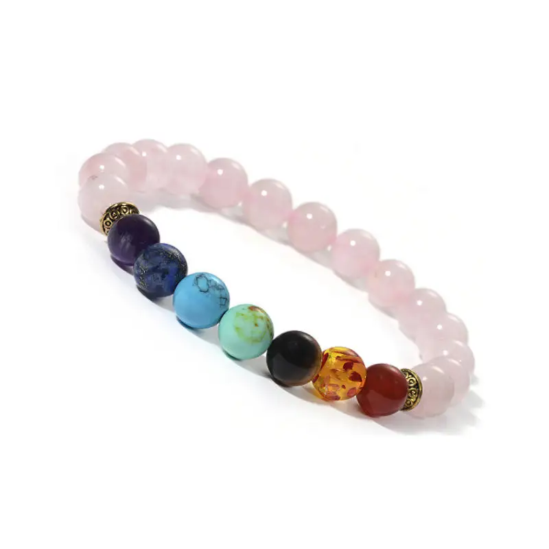 Healing Crystals Bracelet 7 Chakra Semi Precious Natural Crystal Stone Beaded Bracelets Yoga Reiki Amethyst Stretch Bracelets
