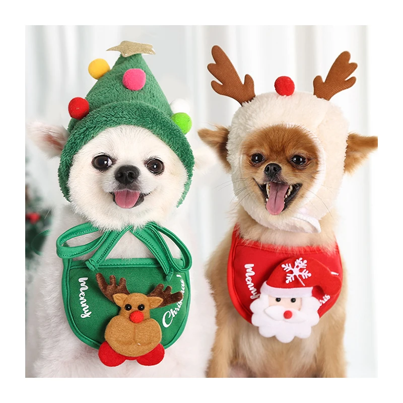 Pet Scarf Bandana Cotton Washable Christmas Dog Scarf Cute Santa Bibs Lovely Dog Hat Pet Cat Dog Accessories