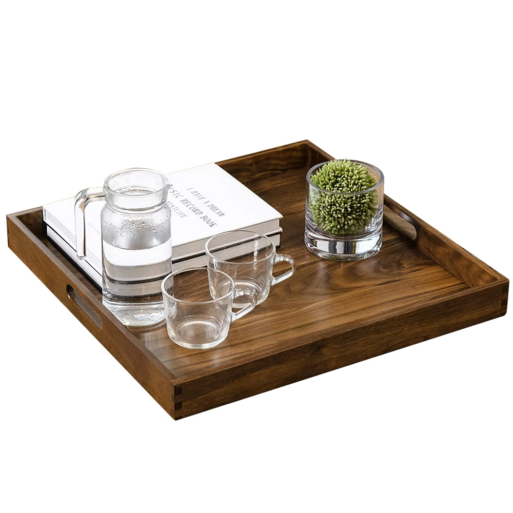 TAOTAOJU Restaurant Supplies Custom Large Serving plate with Handle  Fruit Wooden pallt Amazon Hot Sale Walnut Tray