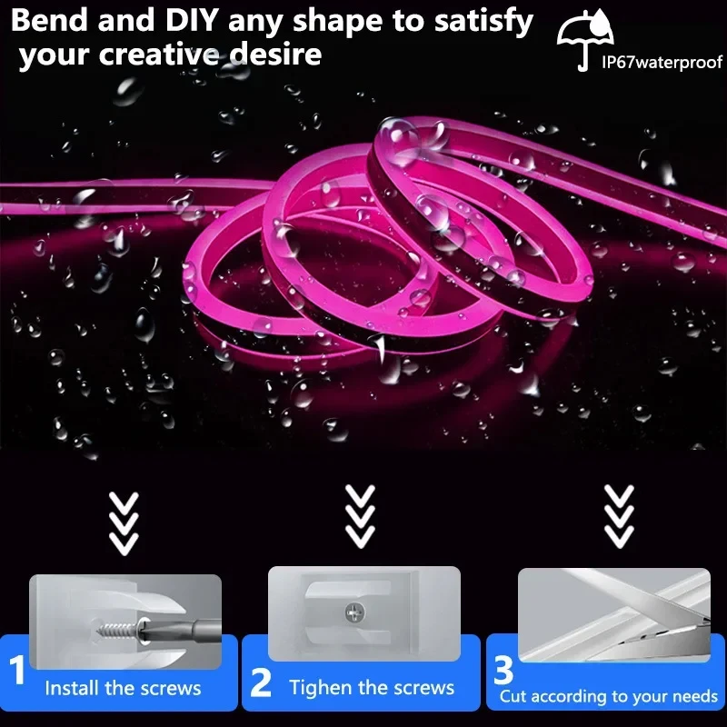 LED Strip Lights Silicone Neon Rope Light with Music Sync RGBIC Touch Switch Chasing Strip Tape for Room